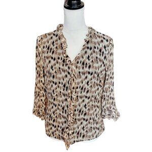 Spenser Jeremy Ruffled Short Sleeve Animal Print Evening Blouse in Size 8
